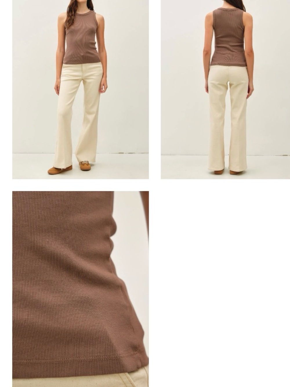 BE COOL Brown Ribbed Sleeveless Tank Top 97% cotton